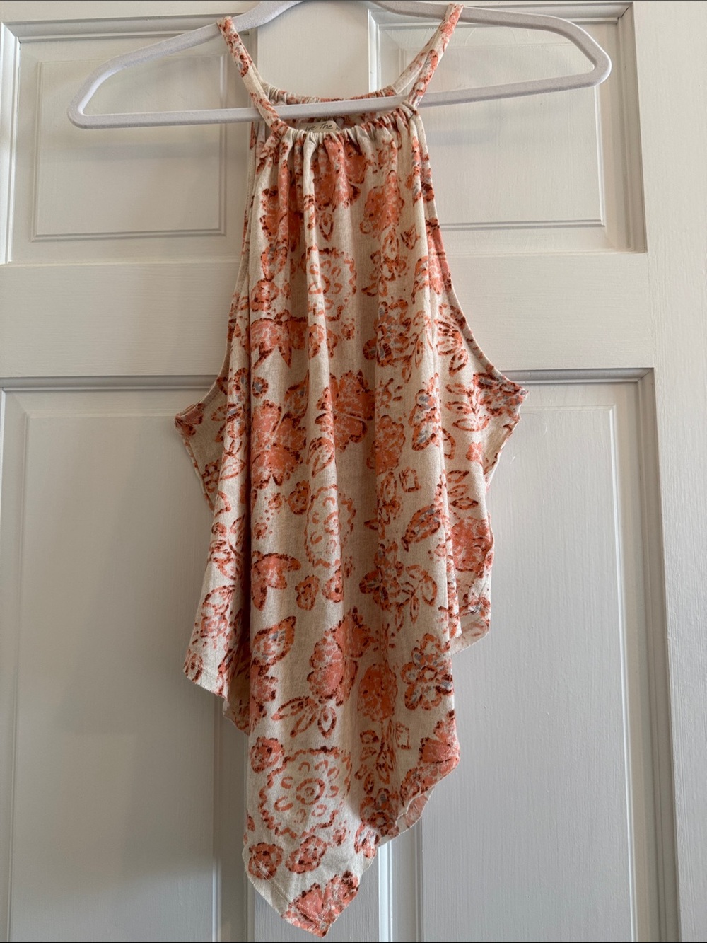 We The Free Daisy Top Cream and Coral Floral Halter 100% Cotton